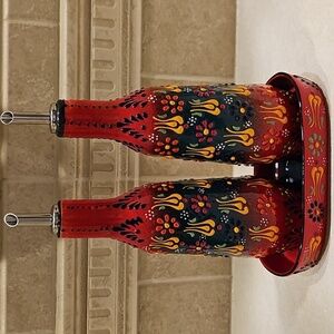 New Handmade MYSA Craft Colorful Oil and Vinegar Dispenser Set With Tray